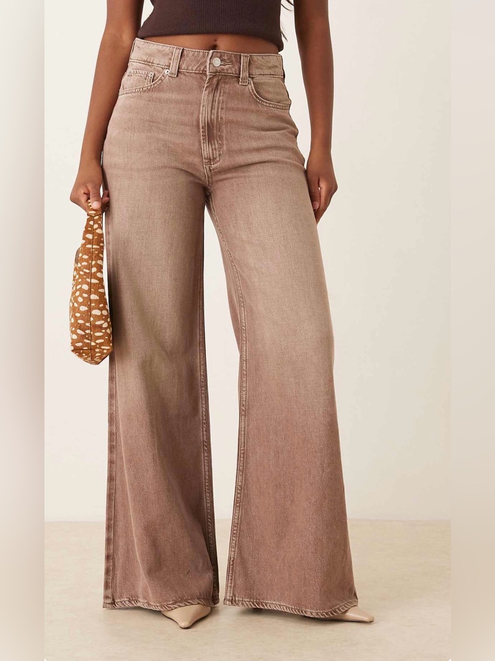 ASOS DESIGN wide leg palazzo jeans in mocha